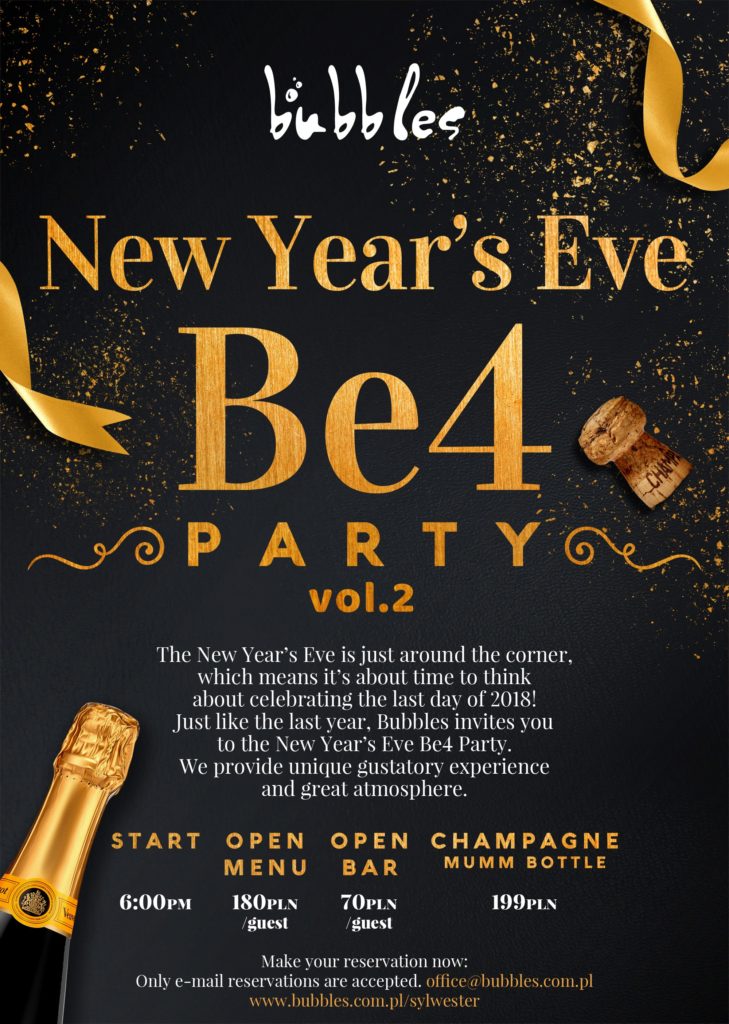 2018 NEW YEAR’S EVE AT BUBBLES – BE4PARTY